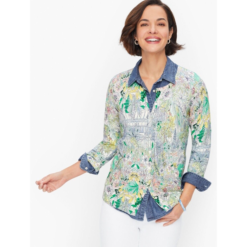 Talbots Glasshouse Garden Charming Lightweight Botanical Cardigan Sweater Sz L